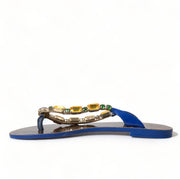Dolce & Gabbana Blue Crystals Flats Sandals Beachwear Shoes