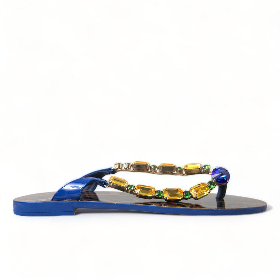 Dolce & Gabbana Blue Crystals Flats Sandals Beachwear Shoes