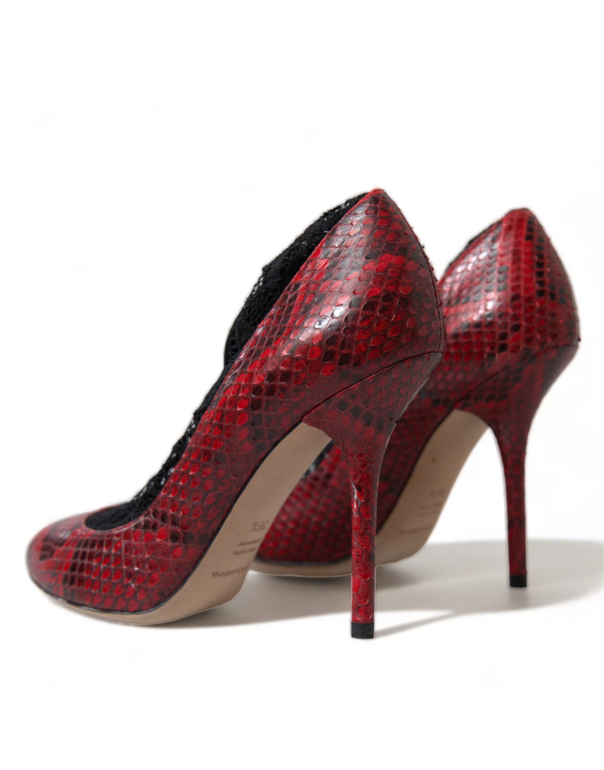 Dolce & Gabbana Red Snakeskin Pumps with Lace Socks