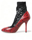 Dolce & Gabbana Red Snakeskin Pumps with Lace Socks