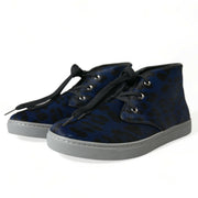 Dolce & Gabbana Blue Calfskin Leopard Mid Top Sneakers Shoes