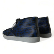 Dolce & Gabbana Blue Calfskin Leopard Mid Top Sneakers Shoes