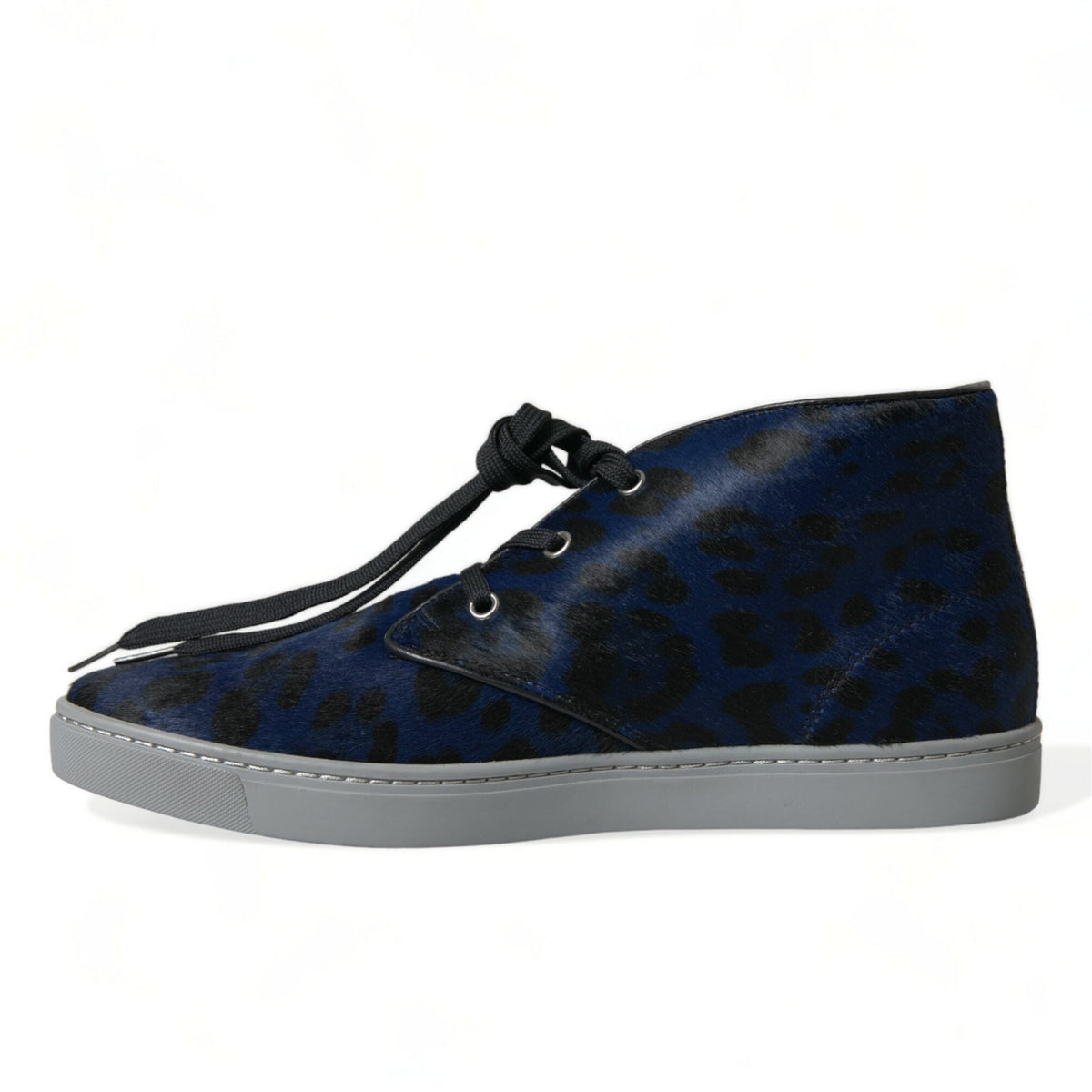 Dolce & Gabbana Blue Calfskin Leopard Mid Top Sneakers Shoes