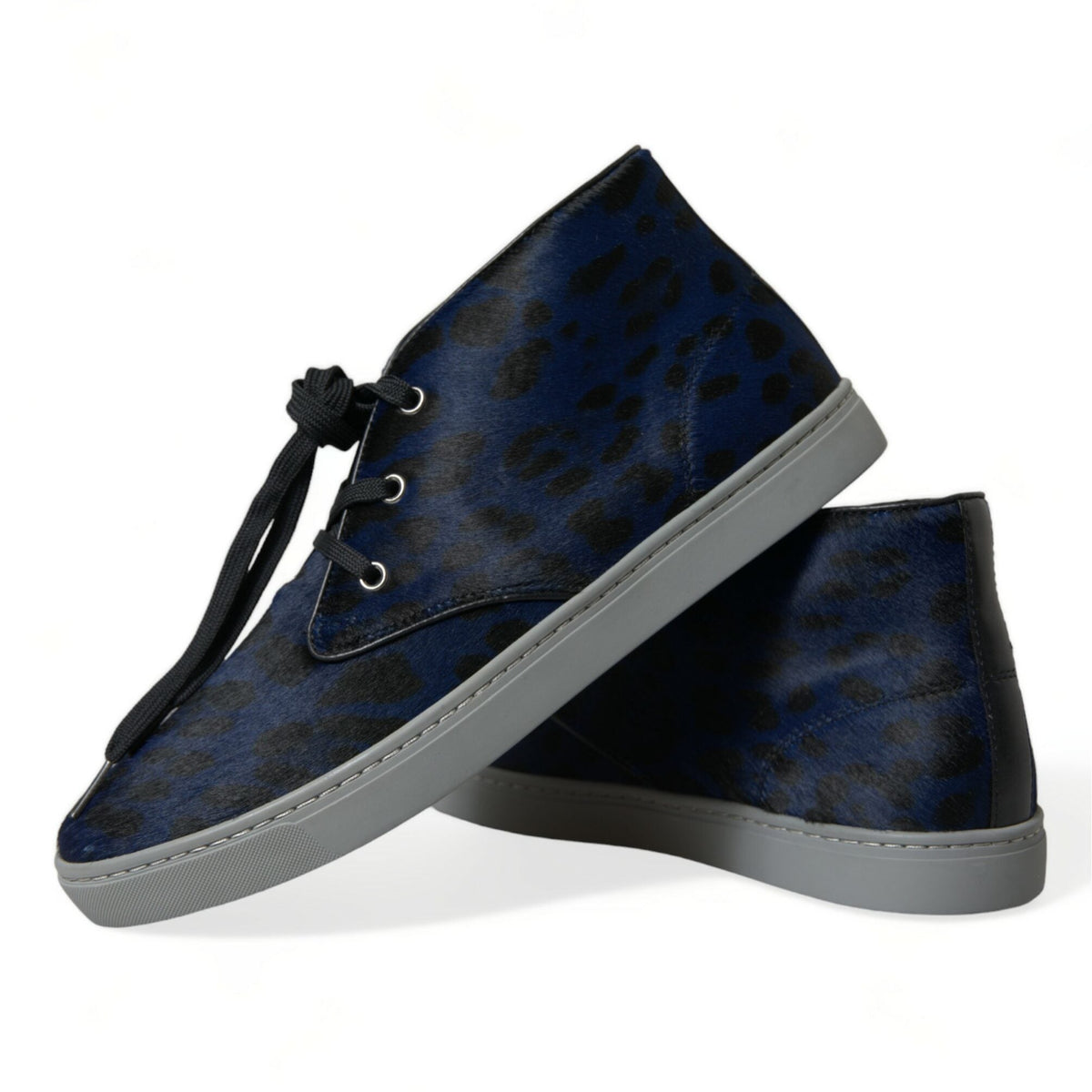 Dolce & Gabbana Blue Calfskin Leopard Mid Top Sneakers Shoes