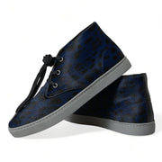 Dolce & Gabbana Blue Calfskin Leopard Mid Top Sneakers Shoes