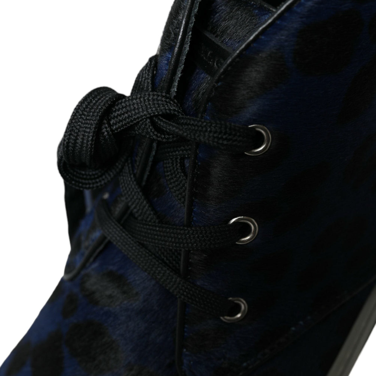 Dolce & Gabbana Blue Calfskin Leopard Mid Top Sneakers Shoes