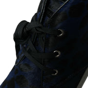 Dolce & Gabbana Blue Calfskin Leopard Mid Top Sneakers Shoes