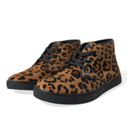 Dolce & Gabbana Brown Leopard Pony Hair Leather Sneakers Shoes