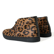 Dolce & Gabbana Brown Leopard Pony Hair Leather Sneakers Shoes