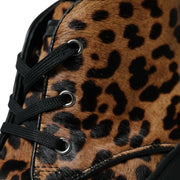 Dolce & Gabbana Brown Leopard Pony Hair Leather Sneakers Shoes