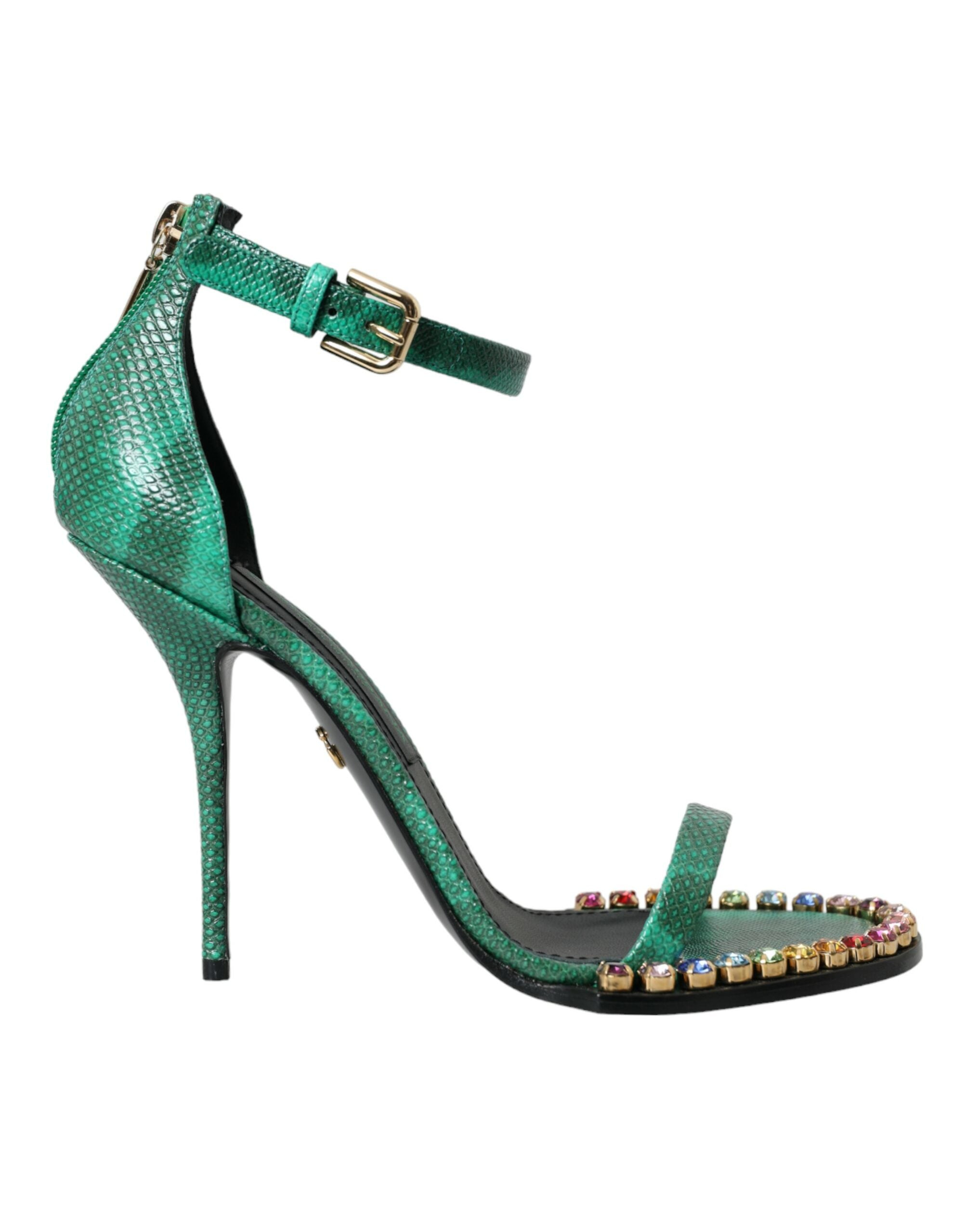 Dolce & Gabbana Green Exotic Leather Crystal Sandals