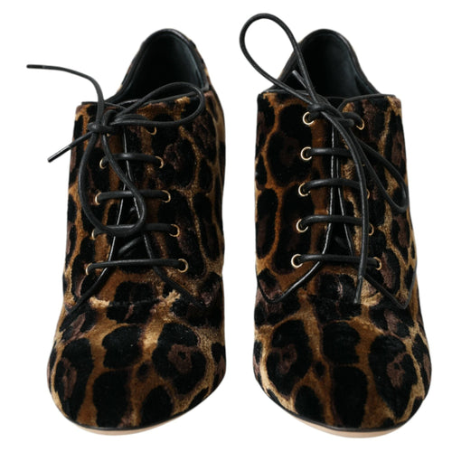 Dolce & Gabbana Brown Leopard Hair Lace Up Booties Shoes