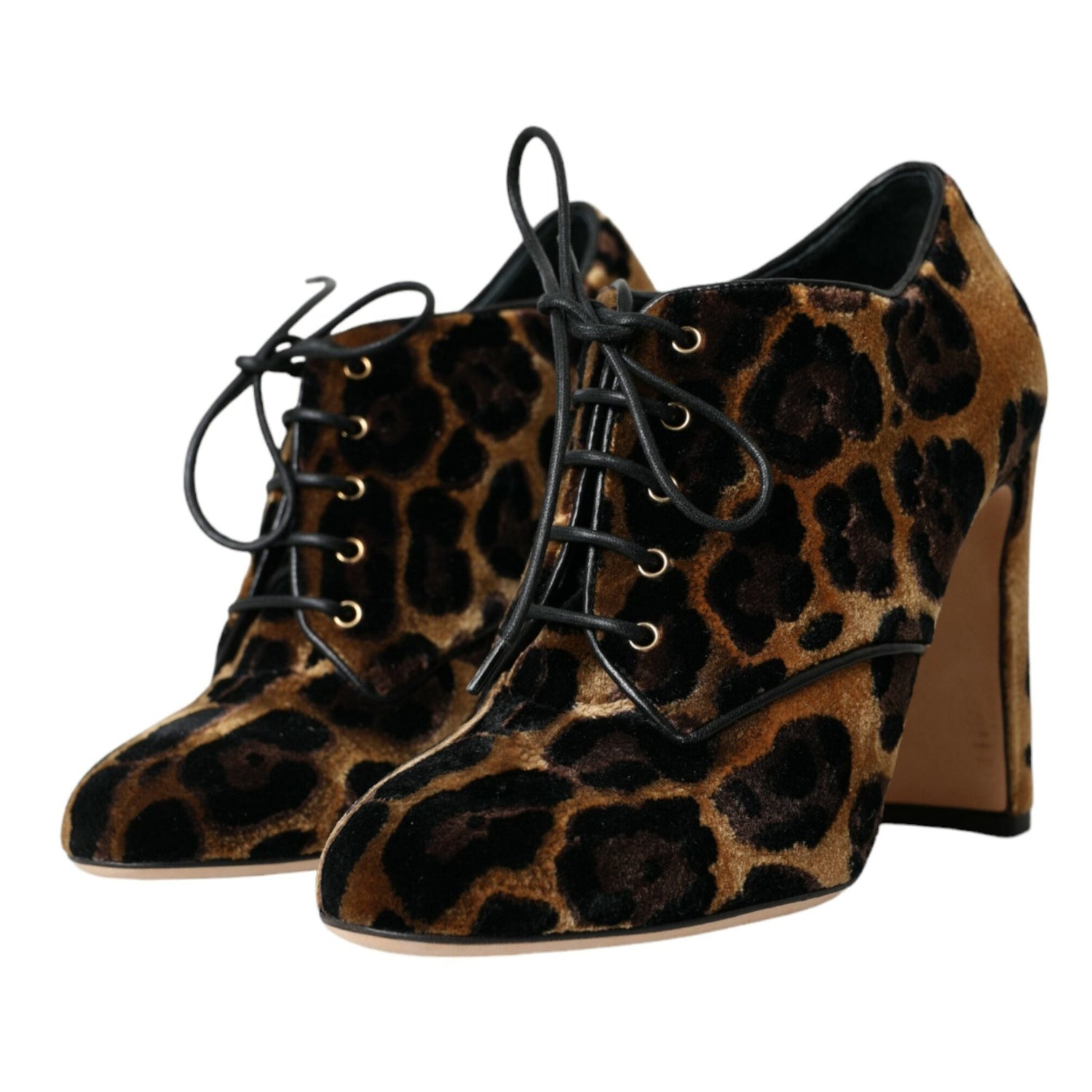 Dolce & Gabbana Brown Leopard Hair Lace Up Booties Shoes