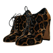 Dolce & Gabbana Brown Leopard Hair Lace Up Booties Shoes