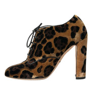 Dolce & Gabbana Brown Leopard Hair Lace Up Booties Shoes
