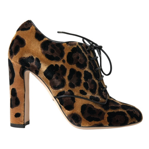 Dolce & Gabbana Brown Leopard Hair Lace Up Booties Shoes