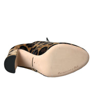 Dolce & Gabbana Brown Leopard Hair Lace Up Booties Shoes