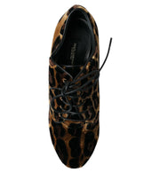 Dolce & Gabbana Brown Leopard Hair Lace Up Booties Shoes