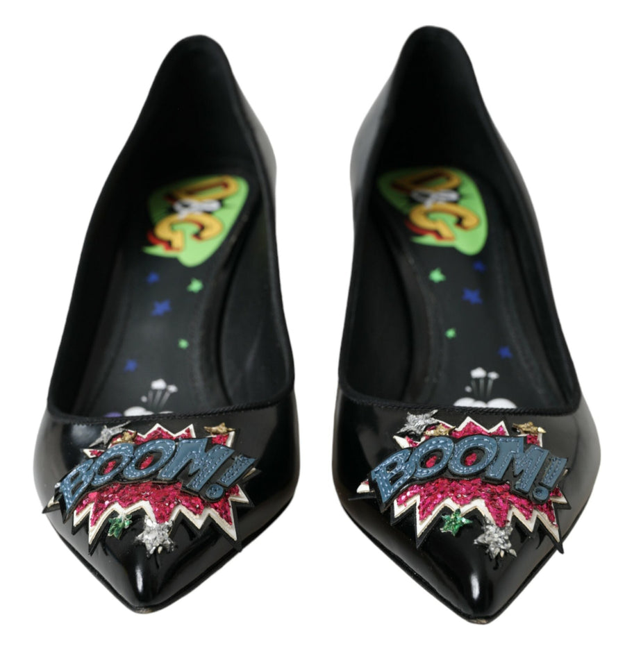 Dolce & Gabbana Black Leather BOOM Patch Heels
