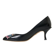 Dolce & Gabbana Black Leather BOOM Patch Heels Pumps Shoes