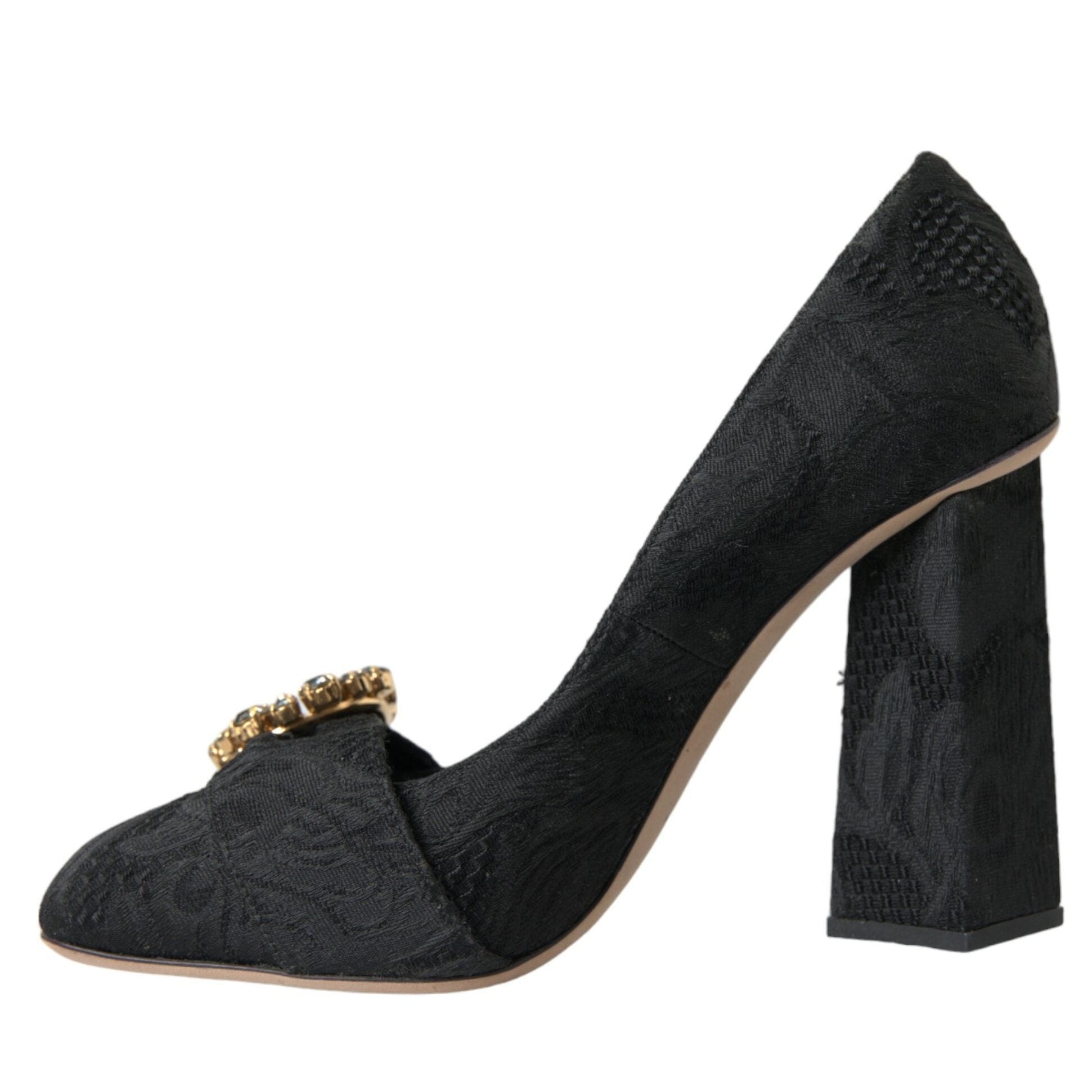 Dolce & Gabbana Black Brocade Crystals Heels