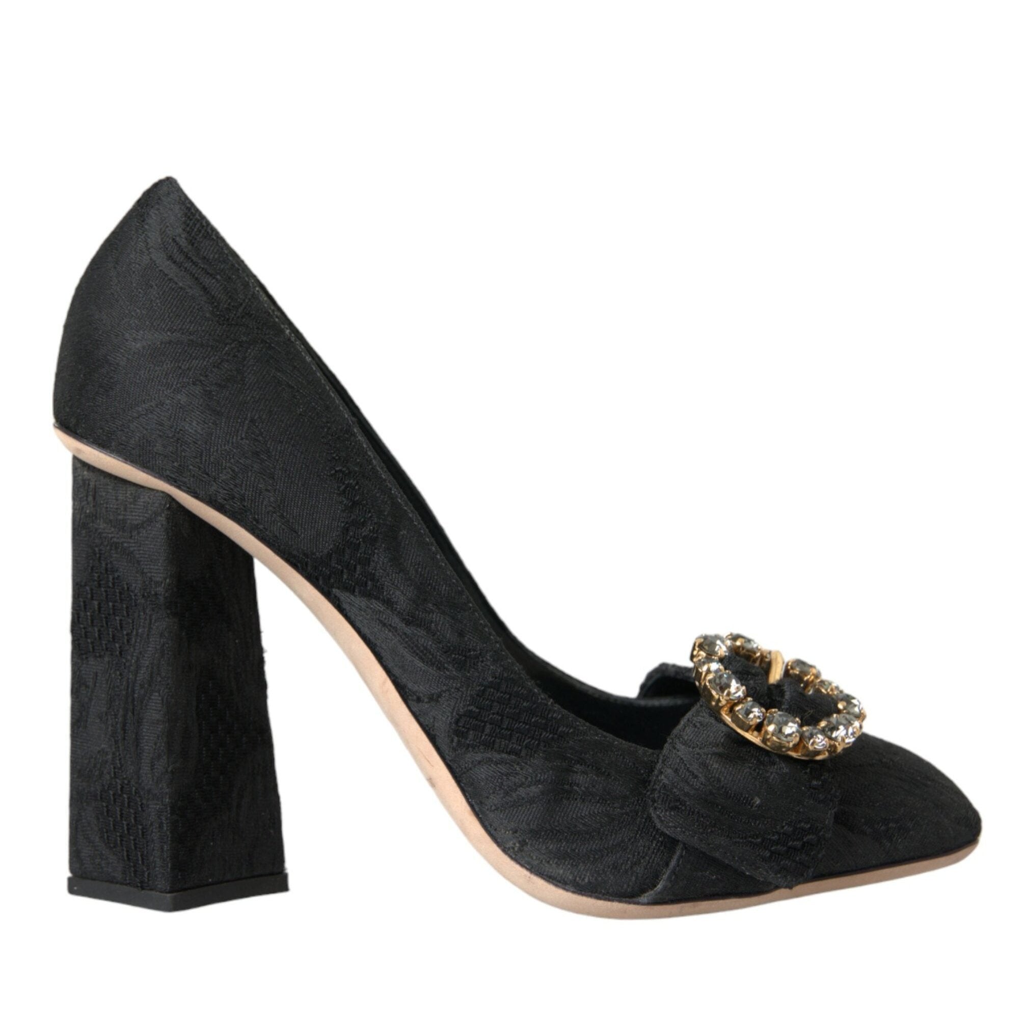 Dolce & Gabbana Black Brocade Crystals Heels