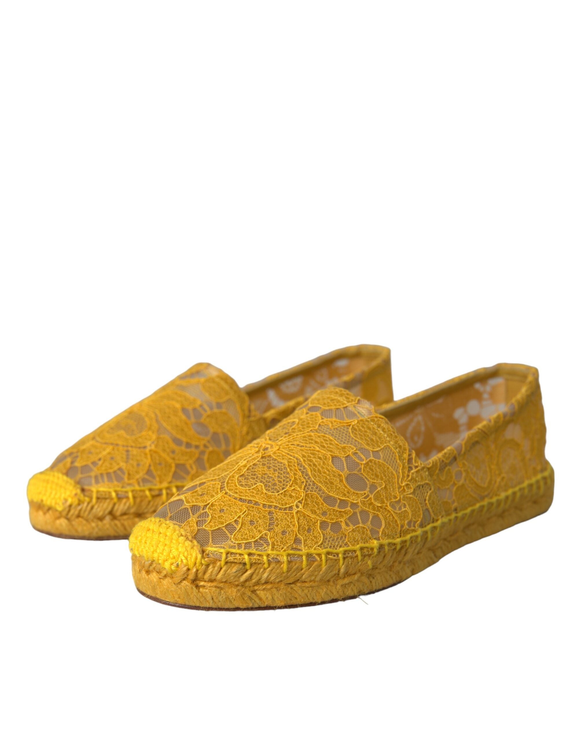 Dolce & Gabbana Yellow Taormina Lace Espadrille Flats