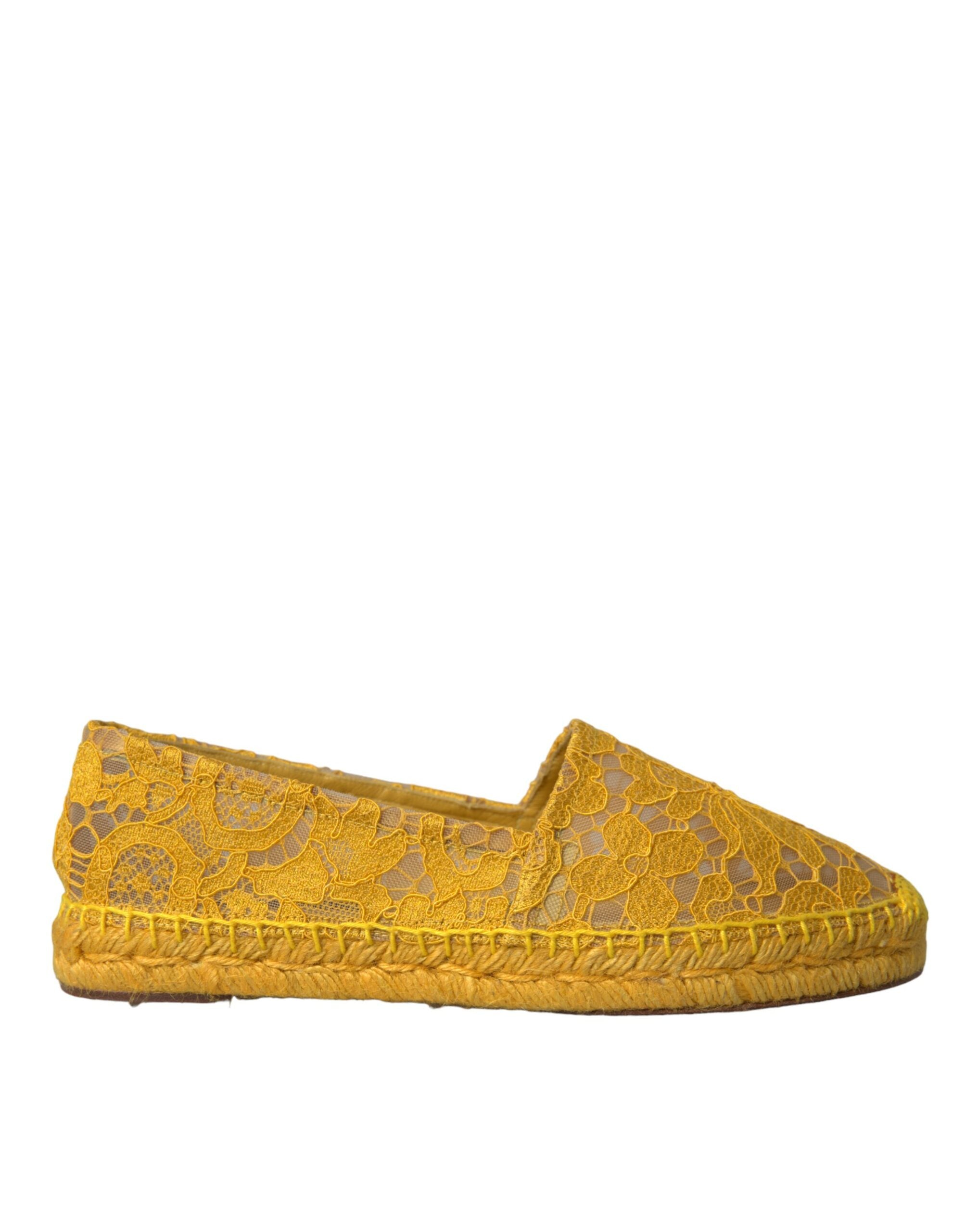 Dolce & Gabbana Yellow Taormina Lace Espadrille Flats