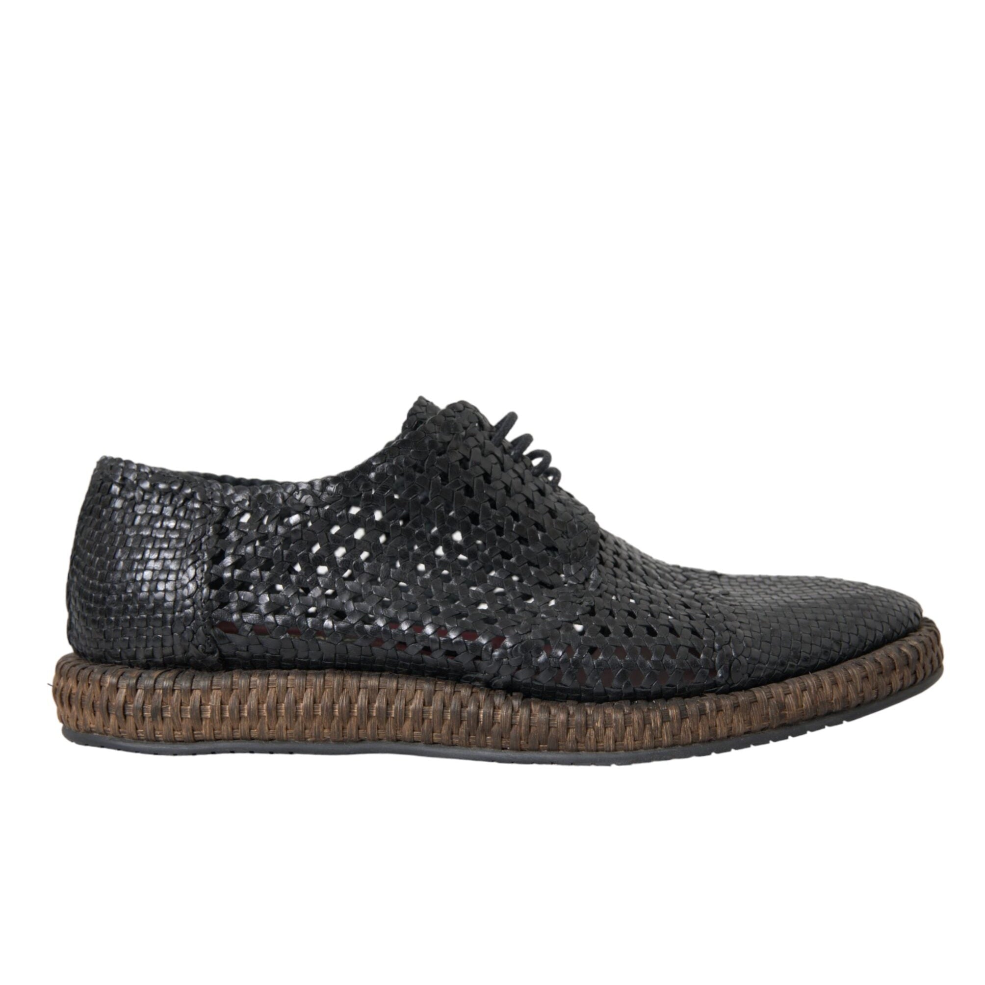 Dolce & Gabbana Black Woven Goat Lace Up Shoes