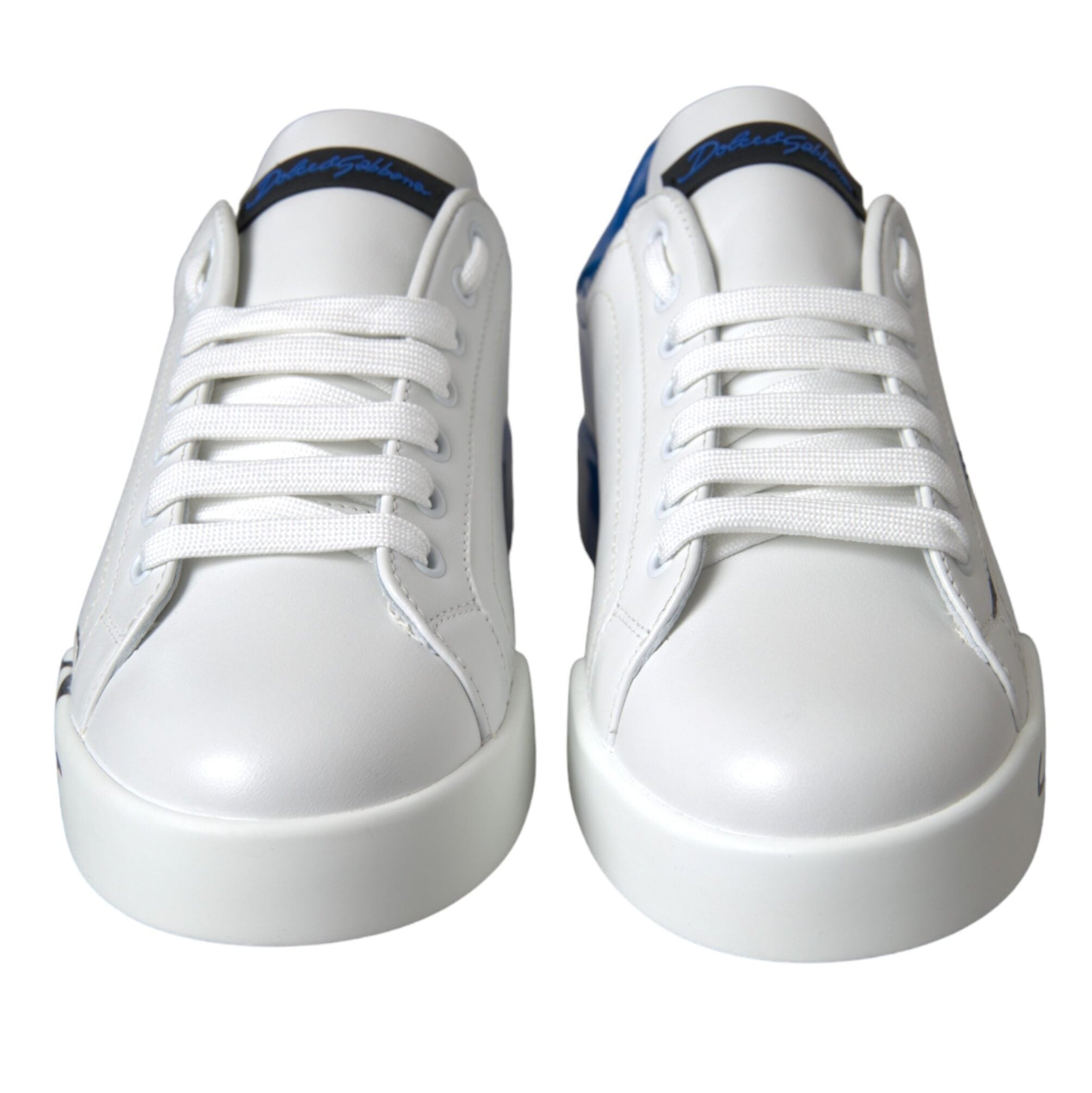 Dolce & Gabbana White Blue Leather Logo Low Top Sneakers Shoes