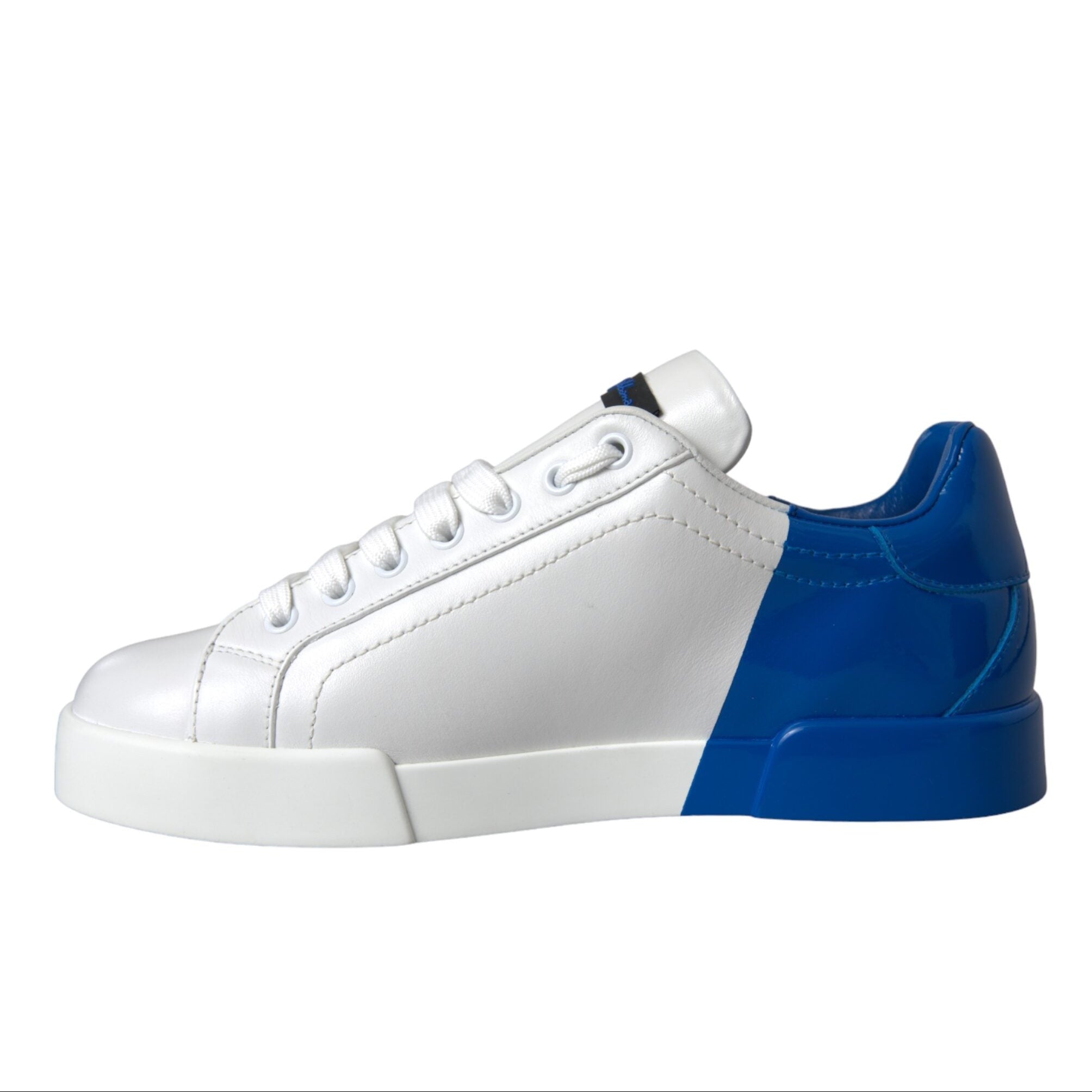 Dolce & Gabbana White Blue Leather Logo Low Top Sneakers Shoes