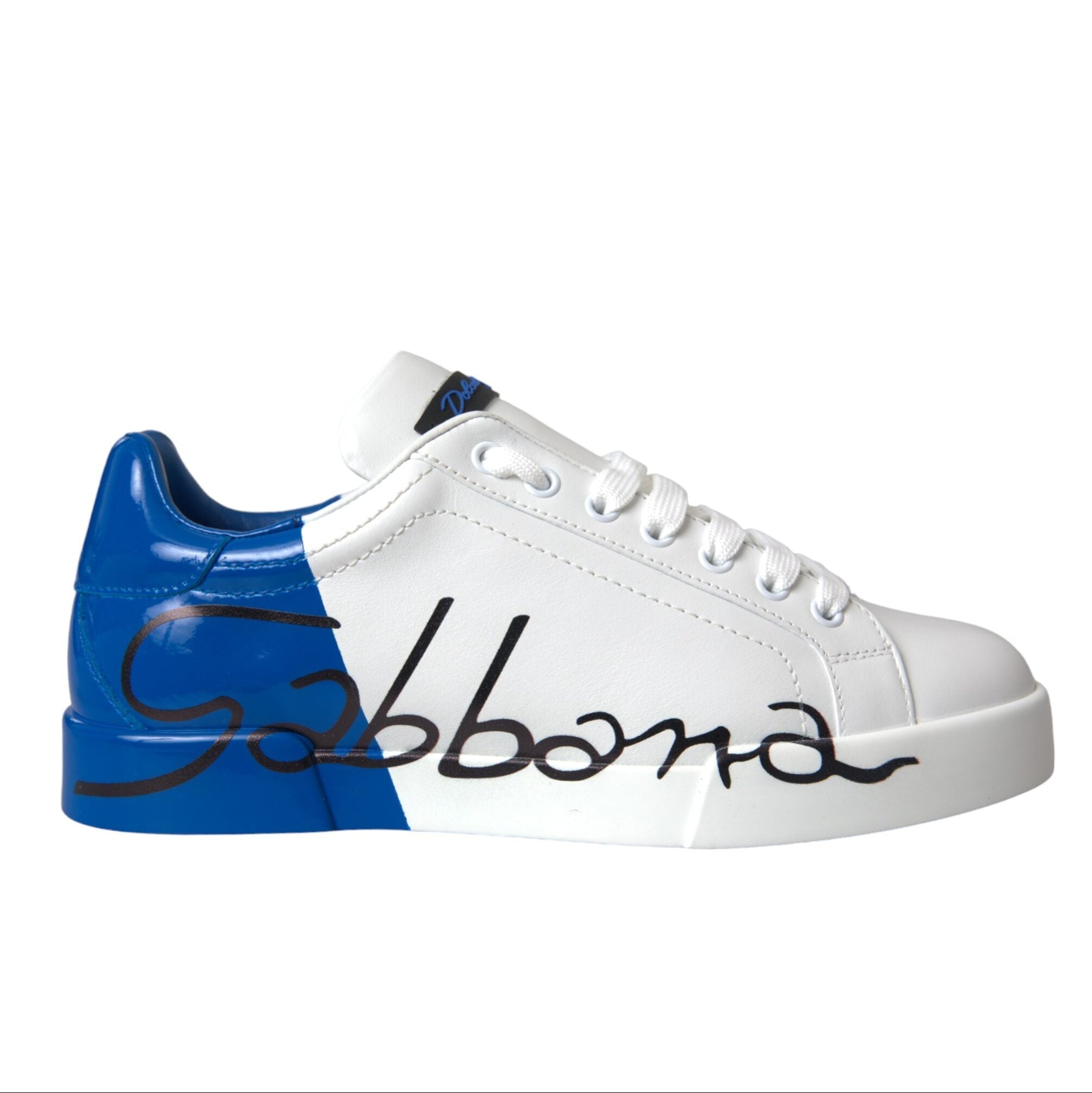 Dolce & Gabbana White Blue Leather Logo Low Top Sneakers Shoes