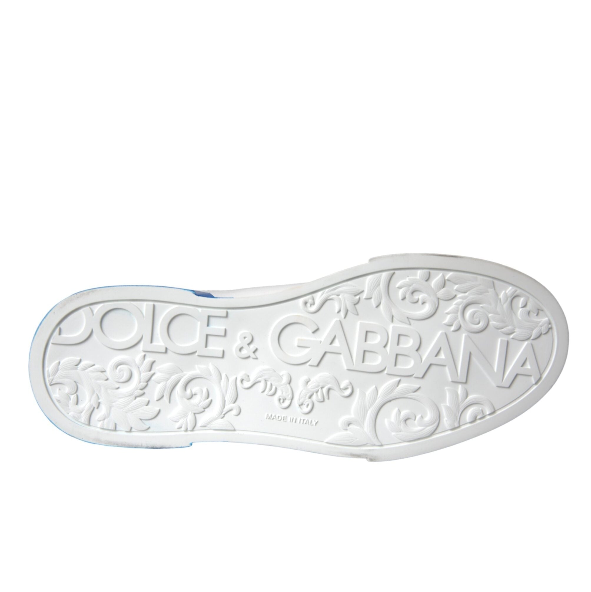 Dolce & Gabbana White Blue Leather Logo Low Top Sneakers Shoes