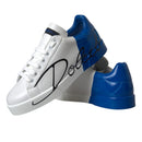 Dolce & Gabbana White Blue Leather Logo Low Top Sneakers Shoes