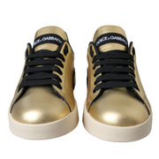 Dolce & Gabbana Gold Portofino Calf Leather Sneakers Women Shoes