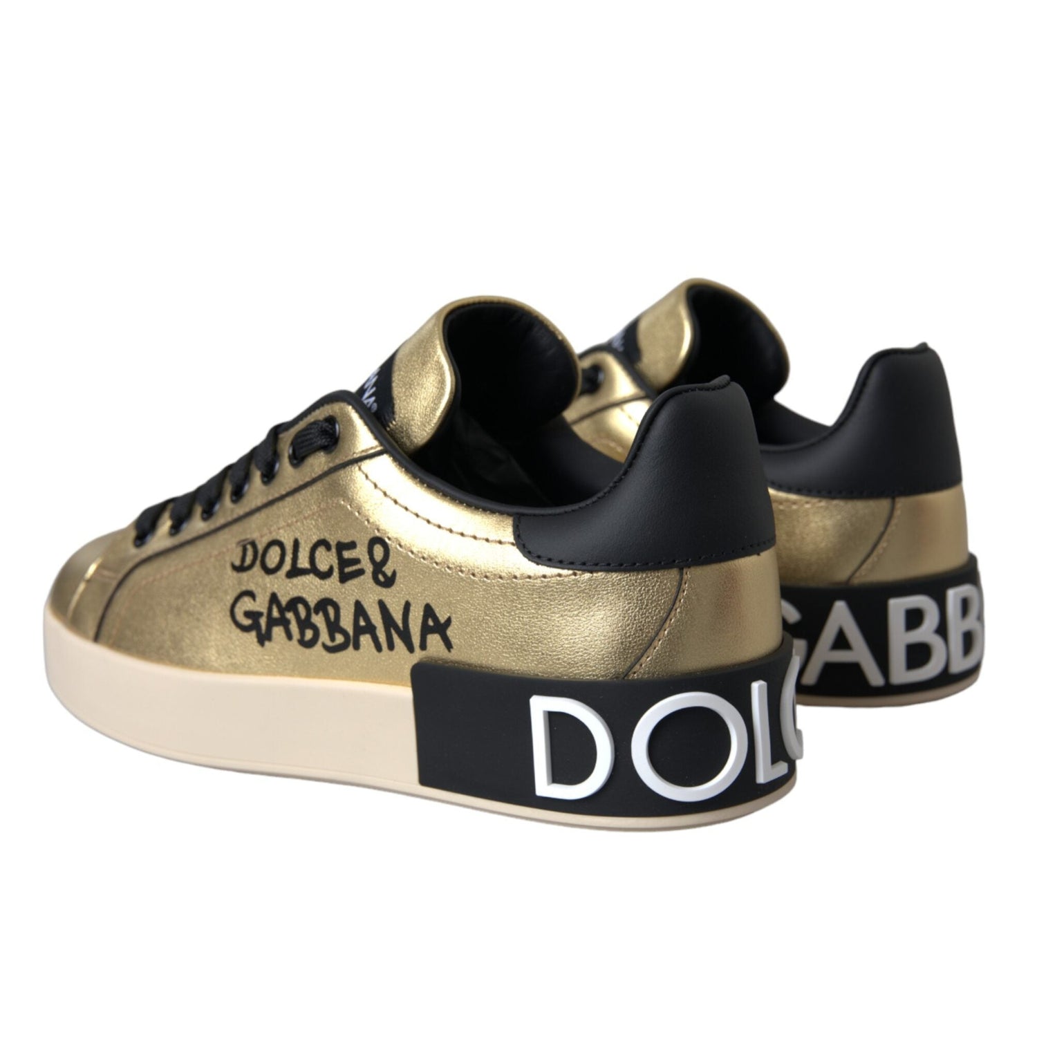 Dolce & Gabbana Gold Portofino Calf Leather Sneakers Women Shoes