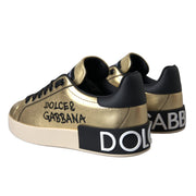 Dolce & Gabbana Gold Portofino Calf Leather Sneakers Women Shoes