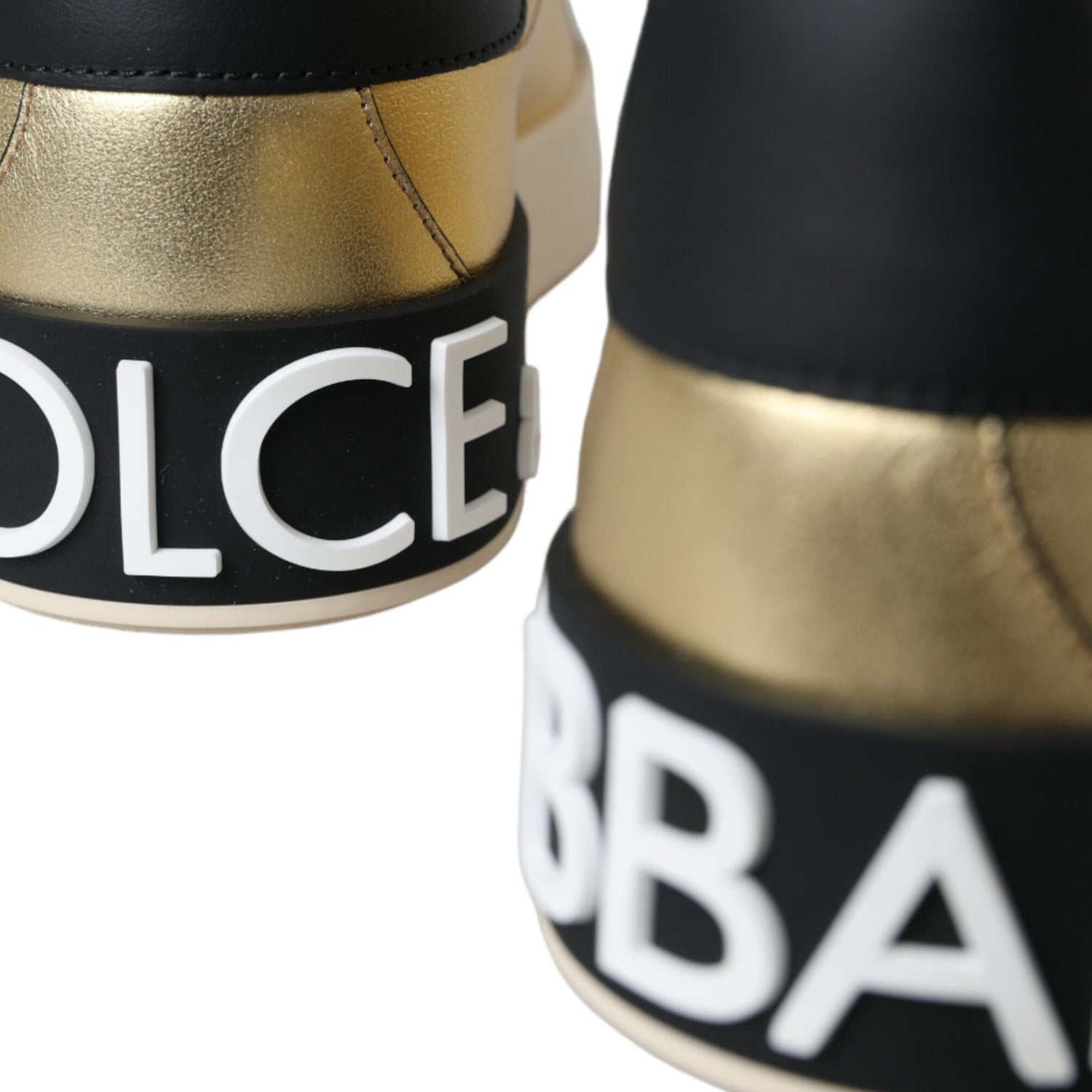Dolce & Gabbana Gold Portofino Calf Leather Sneakers Women Shoes