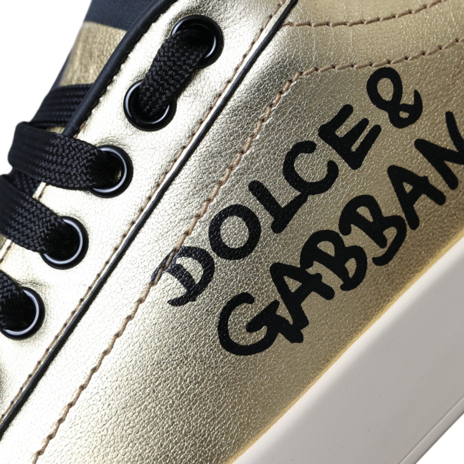 Dolce & Gabbana Gold Portofino Calf Leather Sneakers Women Shoes