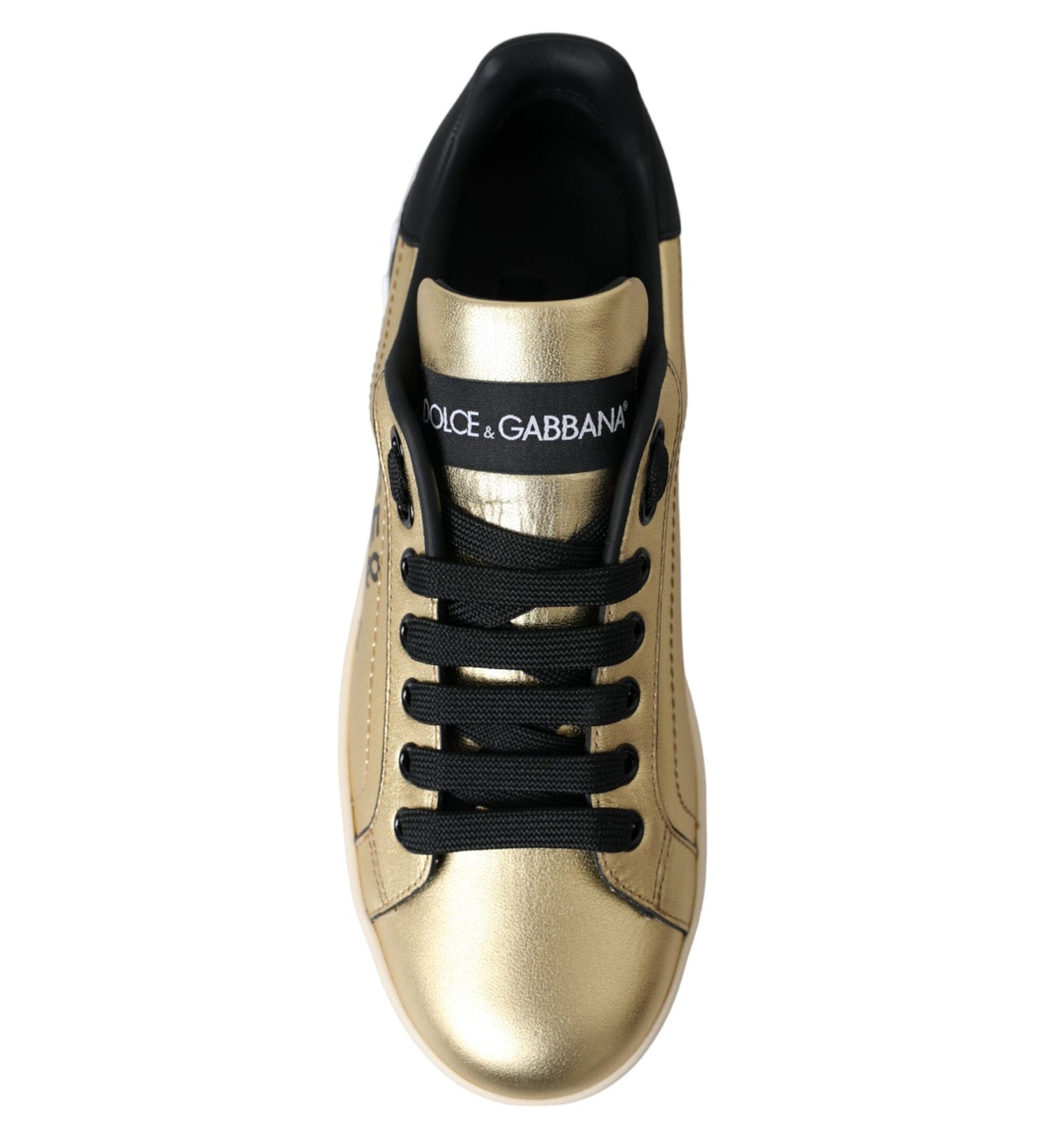Dolce & Gabbana Gold Portofino Calf Leather Sneakers Women Shoes