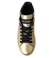 Dolce & Gabbana Gold Portofino Calf Leather Sneakers Women Shoes