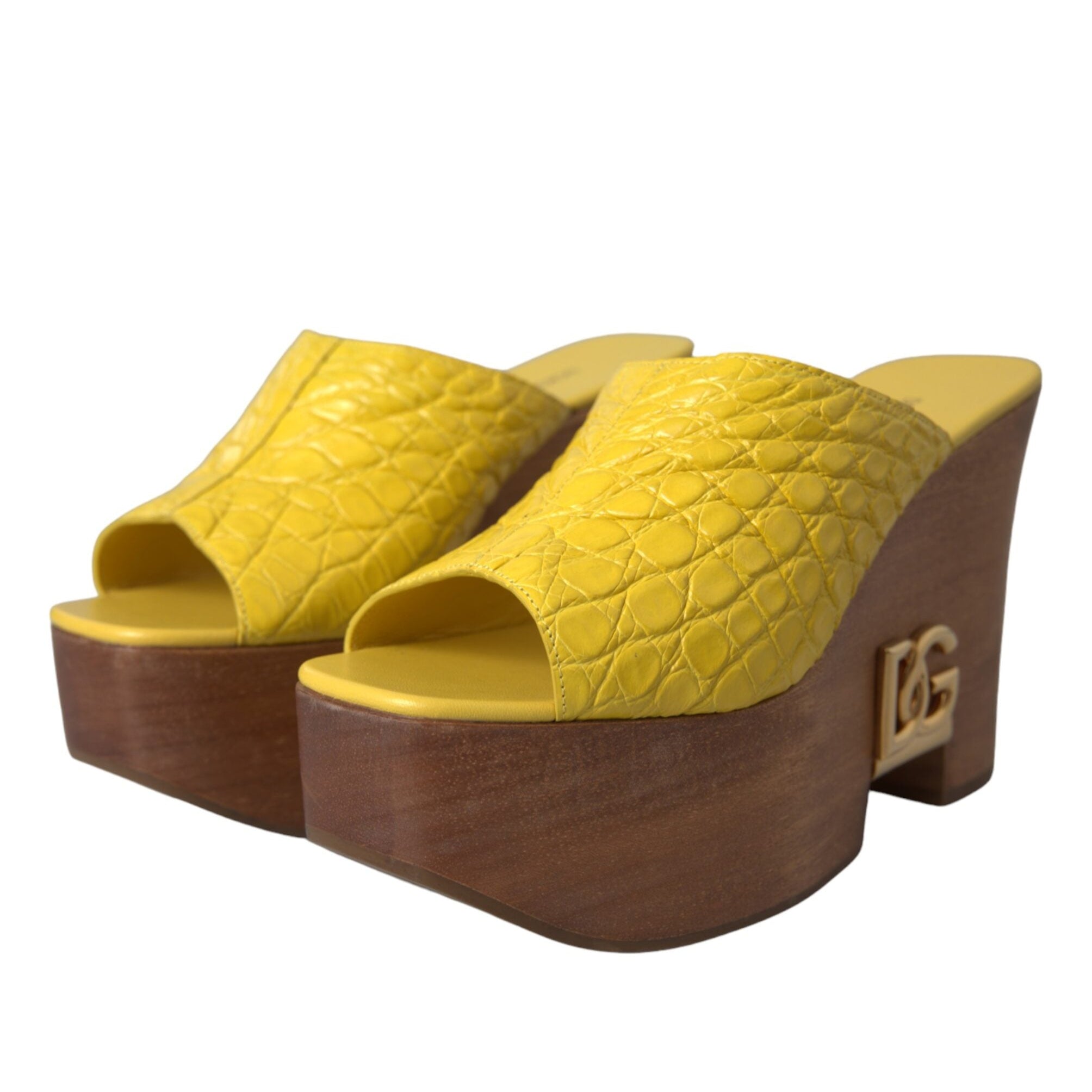 Dolce & Gabbana Yellow Leather Wood Wedges