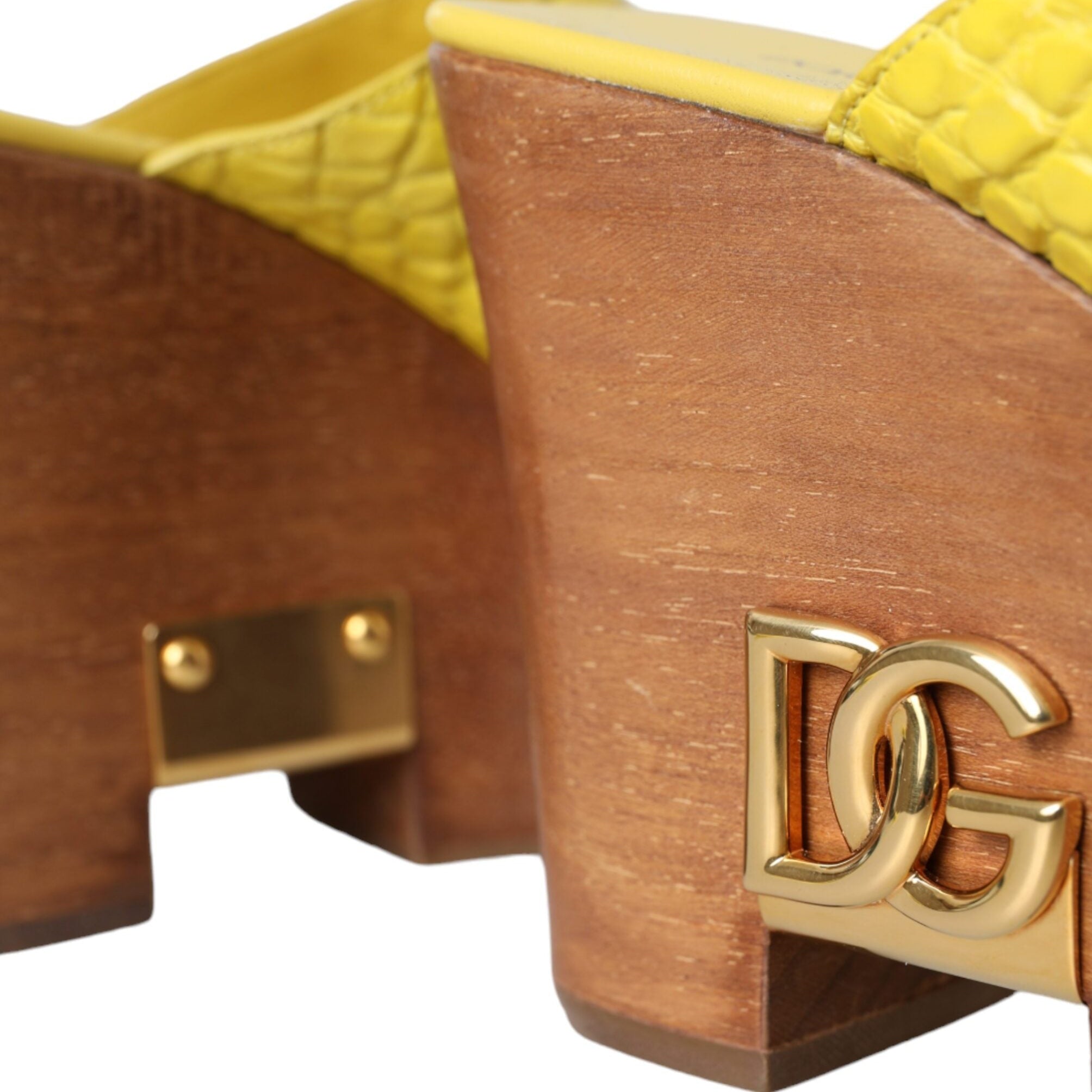 Dolce & Gabbana Yellow Leather Wood Wedges