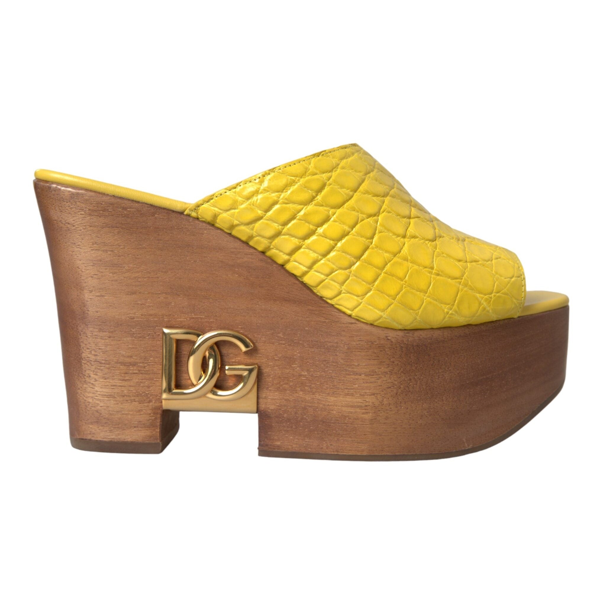 Dolce & Gabbana Yellow Leather Wood Wedges