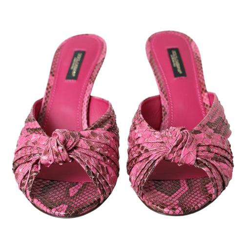 Dolce & Gabbana Pink Exotic Leather Kitten Heels Slides Shoes