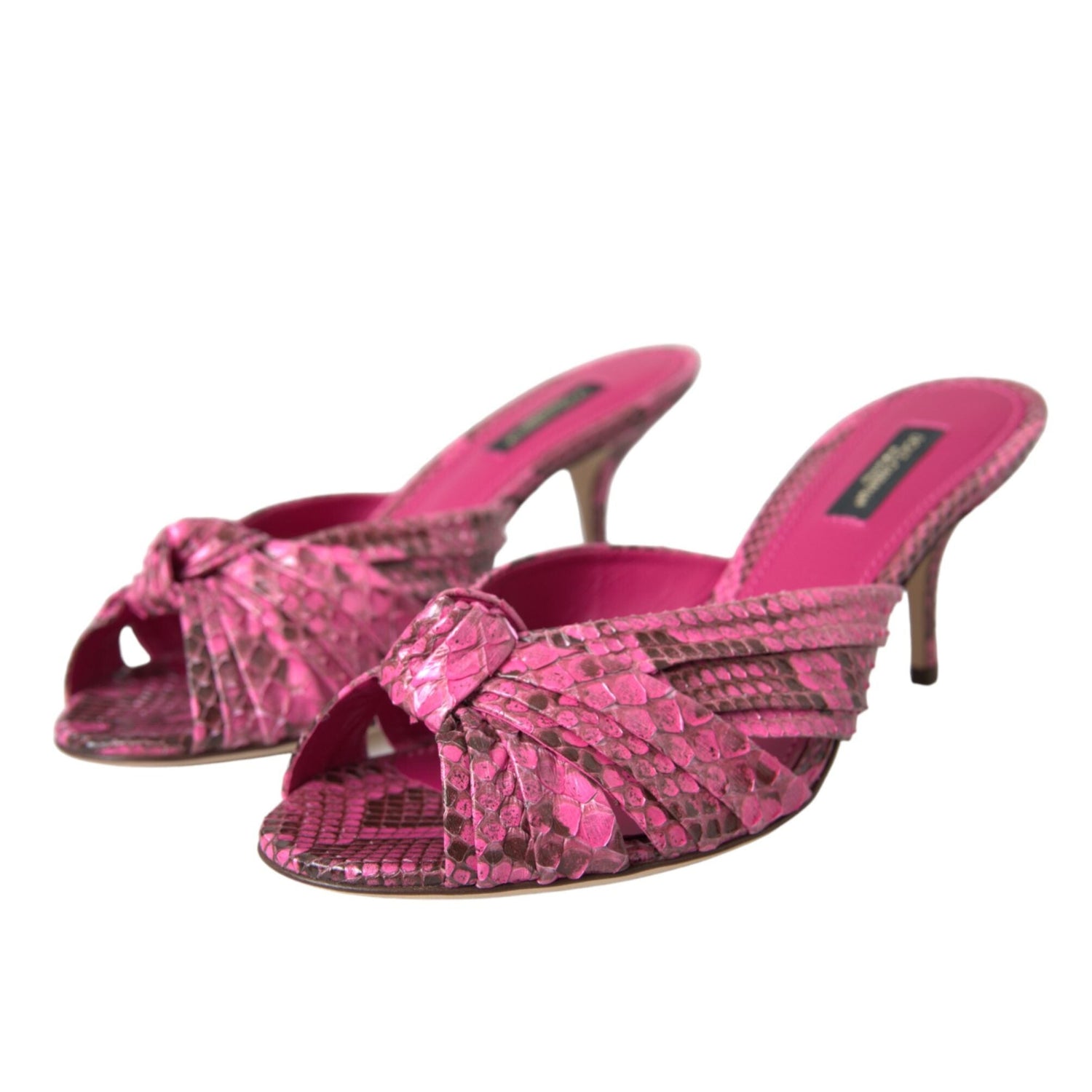 Dolce & Gabbana Pink Exotic Leather Kitten Heels Slides Shoes