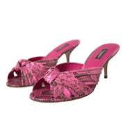 Dolce & Gabbana Pink Exotic Leather Kitten Heels Slides Shoes