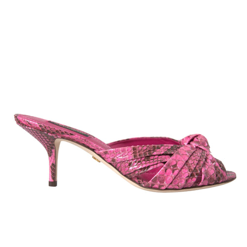 Dolce & Gabbana Pink Exotic Leather Kitten Heels Slides Shoes