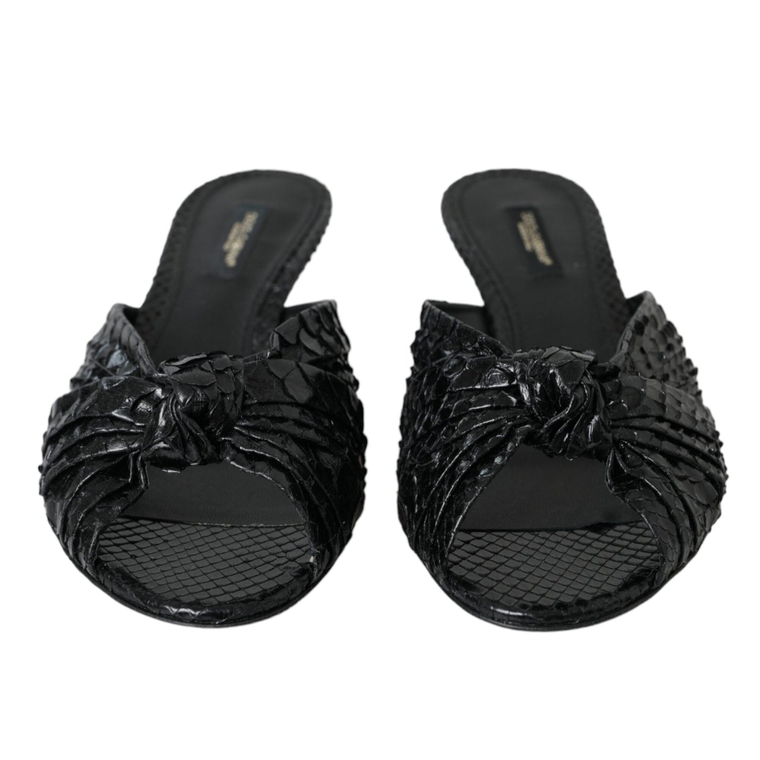 Dolce & Gabbana Black Exotic Leather Heels Slides Shoes