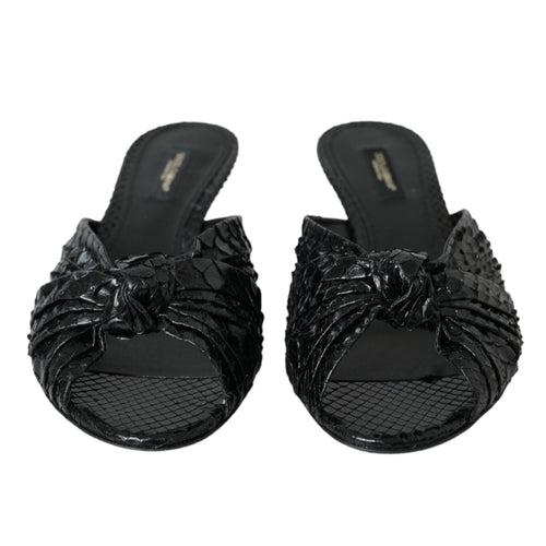 Dolce & Gabbana Black Exotic Leather Heels Slides Shoes